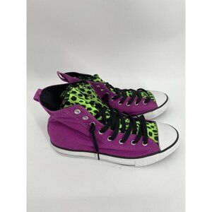 Converse  Allstar High Tops Shoes Purple Neon Green Leopard JUNIOR SIZE 5 NEW